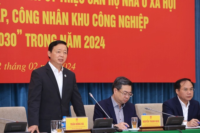 Phó Thủ tướng Trần Hồng Hà phát biểu tại hội nghị toàn quốc về nhà ở xã hội sáng ngày 22/2. Ảnh: Bộ Xây dựng