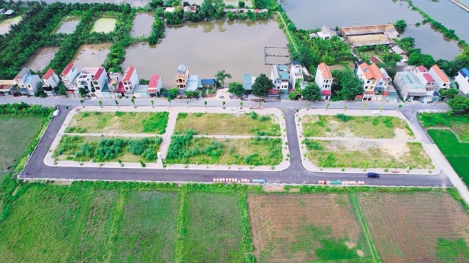 Khu đất đấu giá có 55 lô vừa bị bỏ cọc tại xã Thanh Cao, huyện Thanh Oai. Ảnh: BĐS Tâm Phúc
