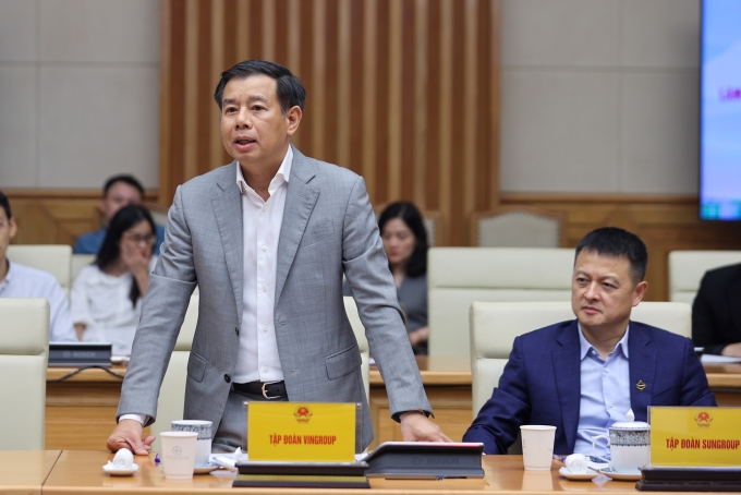 Đại diện Tập đoàn Vingroup, Sungroup phát biểu tại cuộc họp, ngày 24/5. Ảnh: VGP